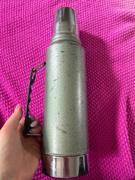 VINTAGE Stanley Aladdin Thermos Us-Made A-944dh Green Metal 1 quart USED - Picture 4 of 6